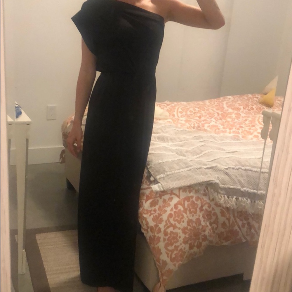 Floor length black formal gown- one shoulder